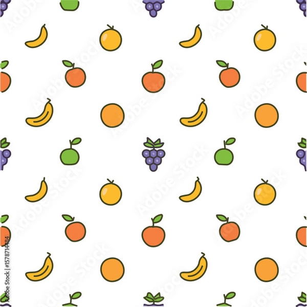 Fototapeta Colorful fruit pattern with oranges bananas apples and grapes vector