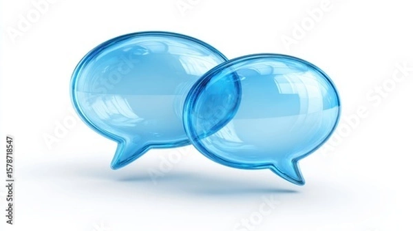 Fototapeta Two green overlapping glass speech bubbles on white background. UI interface element.