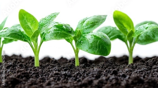 Fototapeta Fresh Green Seedlings Emerging from Rich Soil, Symbolizing Personal Growth and New Beginnings in Nature Photography