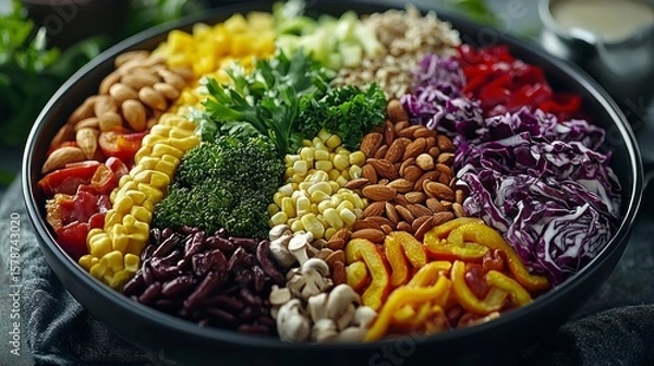 Fototapeta Vibrant Display of Fresh Vegetables and Nuts for a Healthy Mindset in a Modern Culinary Space