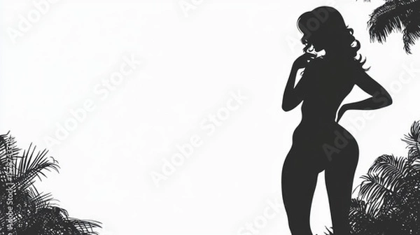 Fototapeta Elegant Curvy Silhouette with Tropical Elements Ideal for Text Placement in Creative Designs