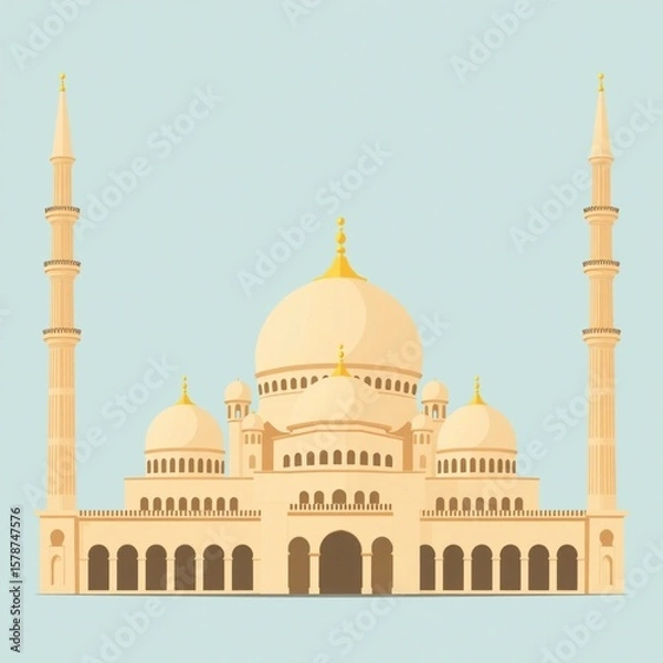 Fototapeta Minimalist Ramadan Wall Art Collection - 19.Mosque front view with layered perspective