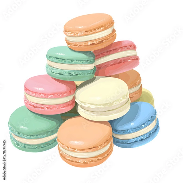 Fototapeta Pastel Macarons Stack on Transparent Background