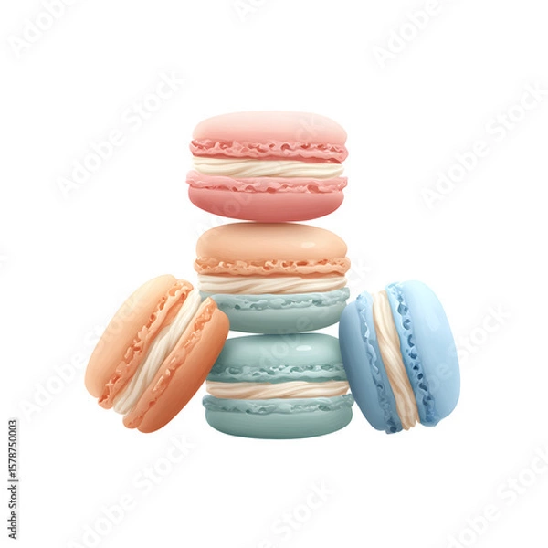 Fototapeta Pastel Macarons Stacked on Transparent Background