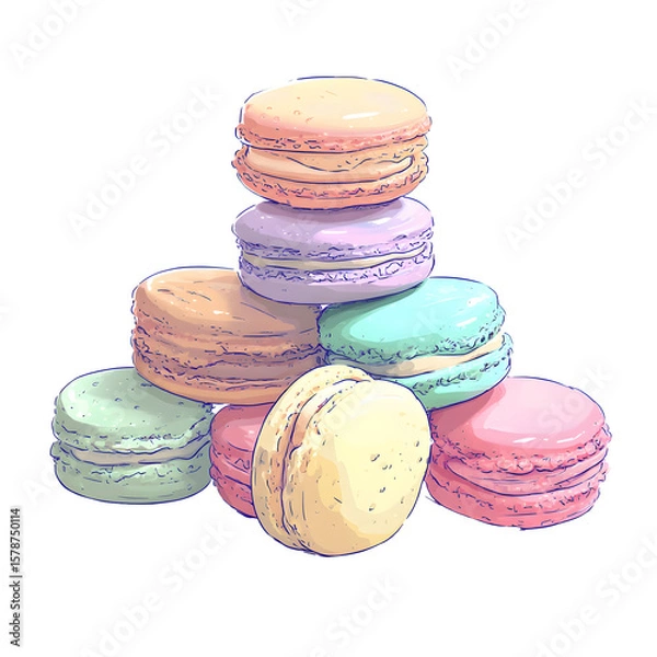 Fototapeta Pastel Macaroons Stacked in Pyramid on Transparent Background
