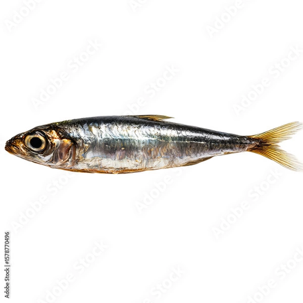 Fototapeta Fresh Sardine: A captivating studio shot presents a fresh, glistening sardine, its scales catching the light. The detailed rendering highlights the aquatic life.