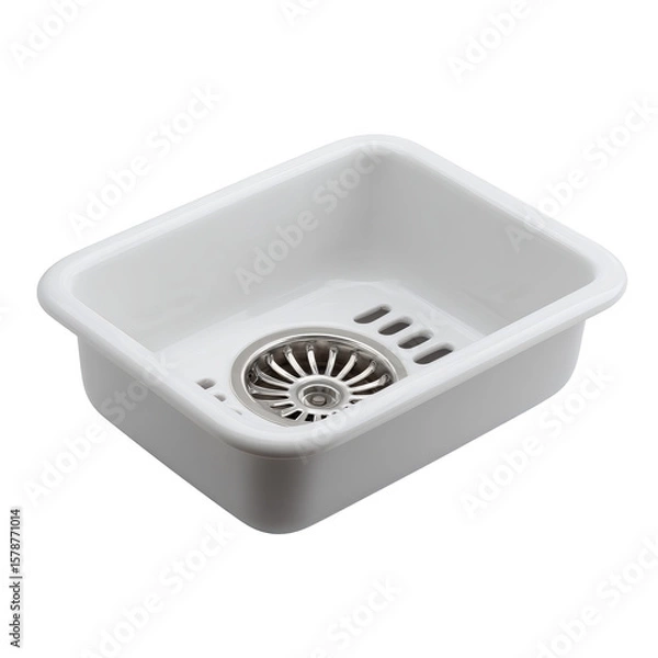 Fototapeta Clean Ceramic Sink: A pristine and contemporary ceramic sink, showcasing its elegant design and functional drain.