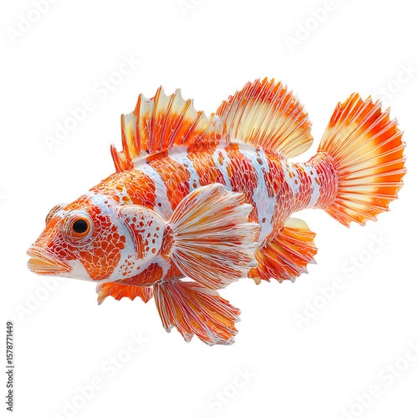 Fototapeta Vibrant Fish: A vivid underwater image of a unique, orange and white patterned fish, its fins spread in a display of aquatic beauty, showcasing its form and the wonders of marine life.