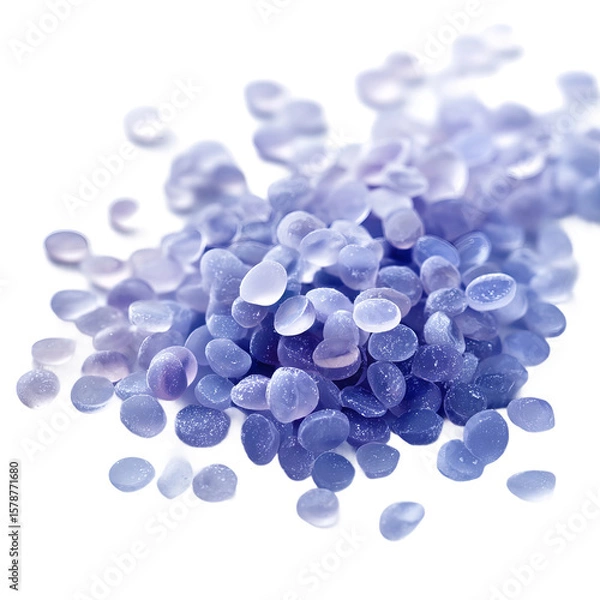 Fototapeta Glimmering wax beads: A close-up shot of a pile of translucent, lavender wax beads, creating a visual texture of serenity and spa-like calm.
