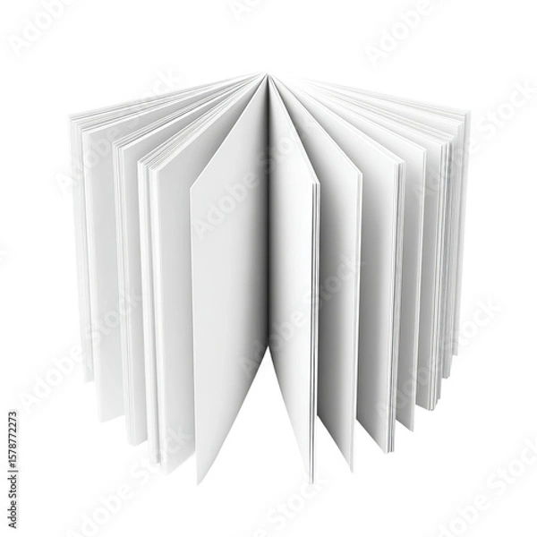 Fototapeta Open Book Mockup: A pristine white book lies open, displaying its blank pages in a fanned arrangement, perfect for showcasing your design or text. 