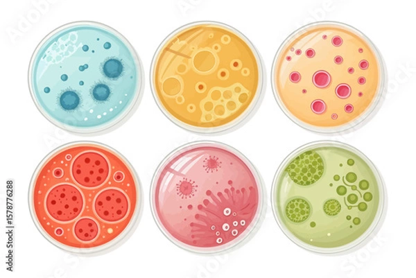 Fototapeta set of watercolor Agar Plates vector illustration isolated on white background