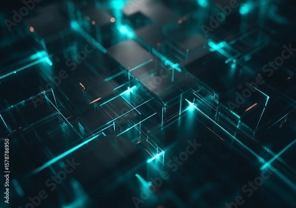 Obraz Luminous network with glowing turquoise lines