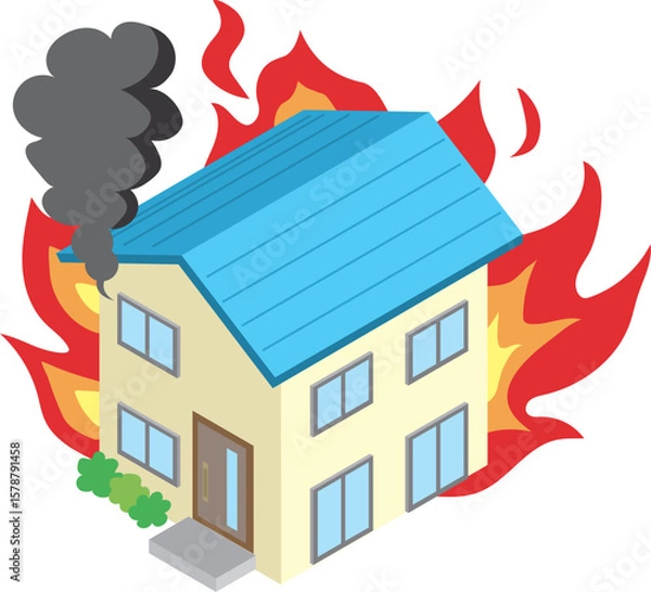 Fototapeta 火災で燃える戸建住宅