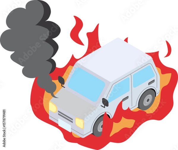 Fototapeta 火災が発生し燃えている乗用車