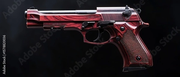 Fototapeta Handgun on empty dark background, pistols and guns for shooting