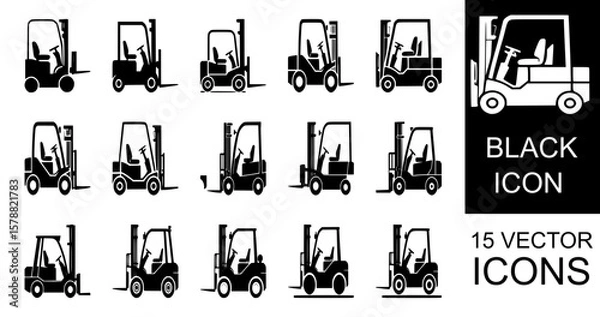 Fototapeta black and white silhouettes of a set of forklift