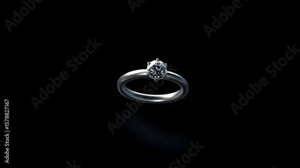 Obraz Elegant Diamond Ring on Black Background Showcasing Minimalist Design and Luxe Appeal