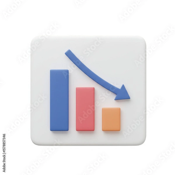 Fototapeta 3D Graph Arrow Down for Business Decline Transparent Background