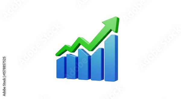 Fototapeta 3D Growth Chart with Green Arrow on Transparent Background