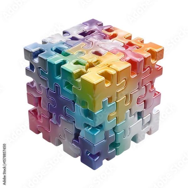 Obraz Colorful puzzle cube jigsaw pieces strategy solution teamwork collaboration problem solving design concept