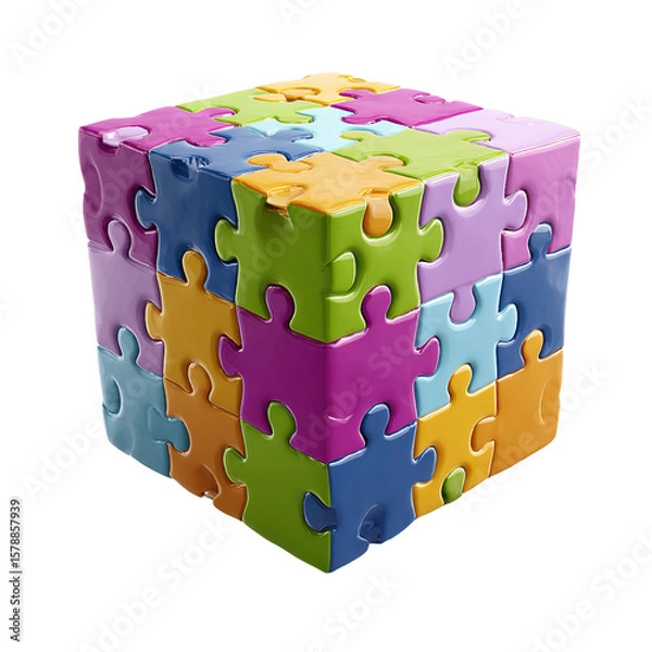Obraz Puzzle cube colorful jigsaw pieces solution teamwork strategy problem solving business concept success together 100