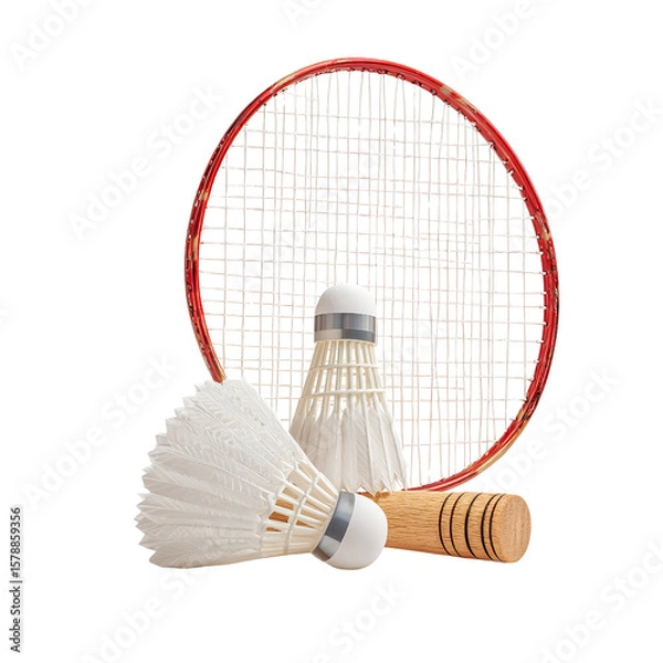 Obraz Badminton racket and shuttlecock equipment for sport indoor game recreational activity competitive match