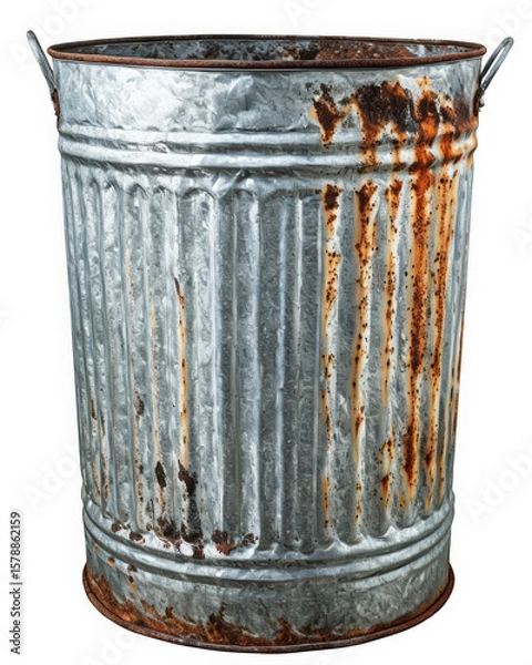 Fototapeta Old rusty metal trash can isolated on transparent background