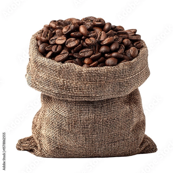 Obraz Premium roasted coffee beans in burlap sack high quality coffee beans isolated on black background