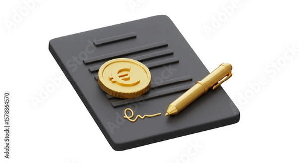 Fototapeta 3D Render Agreement Gold Coin on Contract Document Transparent