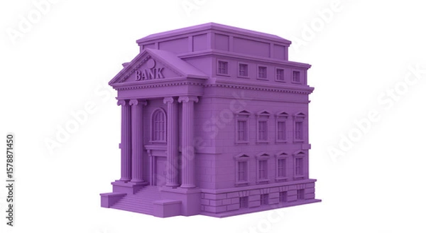 Fototapeta 3D Pixel Purple Bank Building Isometric Architecture Transparent