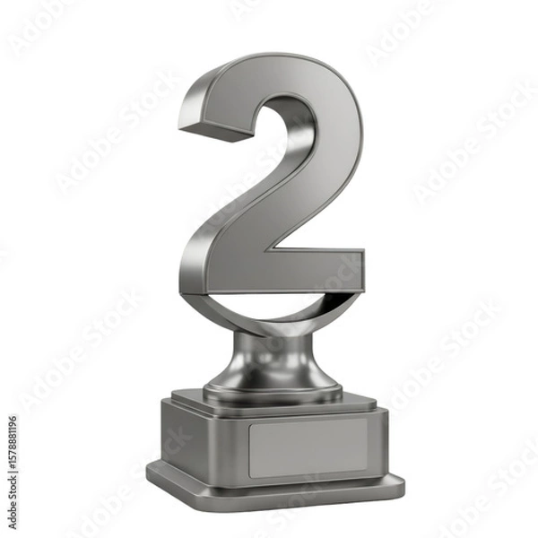Obraz 3d Rendered Silver Number Two Trophy on Transparent Background