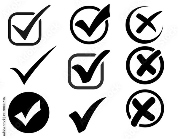 Fototapeta Elegant check mark and cross icons, designed with simplicity and clarity. Perfect for approvals, rejections, confirmations, and alerts in any interface or design project."