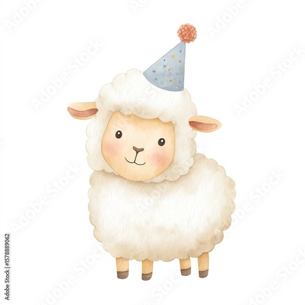 Fototapeta Cute Sheep in Party Hat