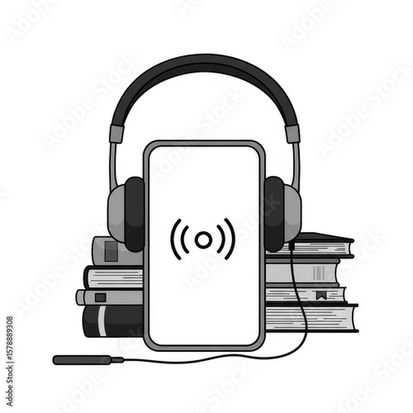Fototapeta Audio Illustration Phone Books Headphones Reading Transparent Background
