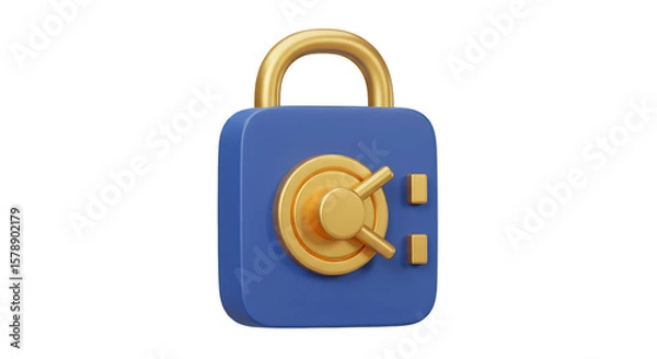 Fototapeta Blue Security Safe with Golden Lock 3d Rendering Transparent Background