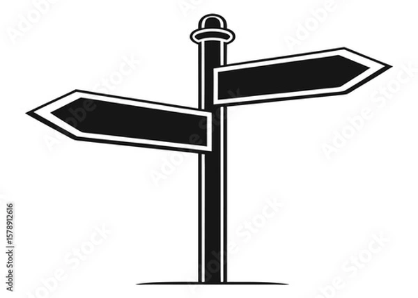 Fototapeta Black and White Direction Board Silhouette Icon for Road Sign, Guidepost, and Wayfinding Designs