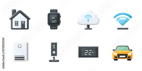 Fototapeta Smart Technology and IoT Icon Pack in Flat Vector Style