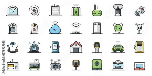 Fototapeta Flat Vector Icon Set of IoT Devices and Smart Home Gadgets