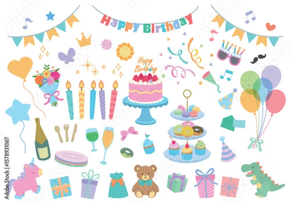 Obraz 誕生日パーティーイラストセット