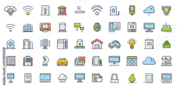 Fototapeta Set of Colorful Flat Icons for Smart Devices and Home Automation