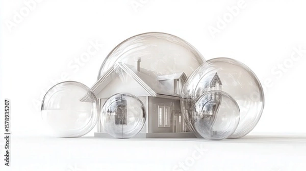 Fototapeta Bubble house concept with multiple transparent spheres isolated on white background