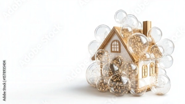 Fototapeta Bubble house concept with multiple transparent spheres isolated on white background