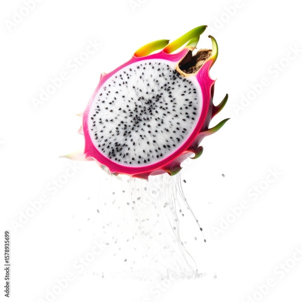 Obraz Vibrant Dragon Fruit Half Cut Showing Seeds on Transparent Background Isolated