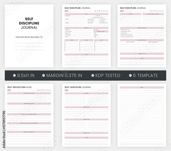 Obraz Self-Discipline Journal Template Printable, Build and Break Habits with This Self-Reflection Guide, Paperback