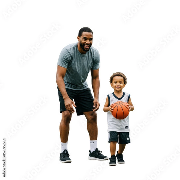 Fototapeta Realistic Image of Father Son Play Basketball on Transparent Background