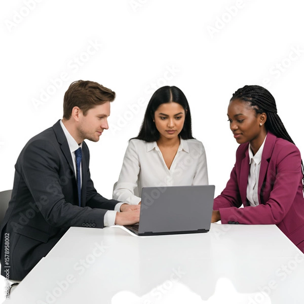 Fototapeta Teamwork Meeting Illustration Diverse Business People Discussing Laptop at Desk