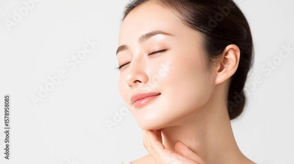 Obraz やさしい笑みとツヤ肌が印象的な女性