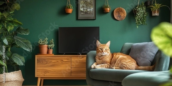 Fototapeta Interior of a modern living room, offering sleek furniture and contemporary design elements, Generative AI