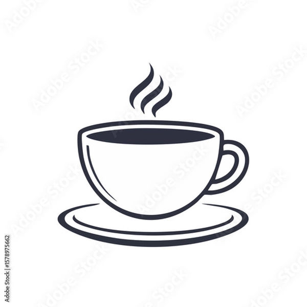 Obraz Steaming coffee cup illustration against a black background simple elegant design beverage caffeine hot drink breakfast lunch break