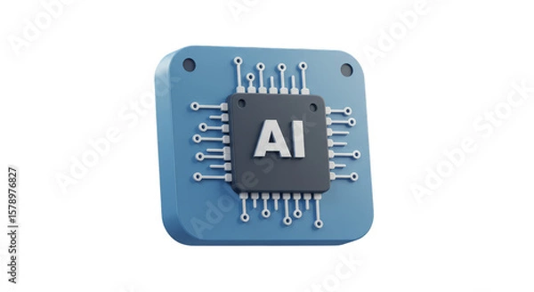 Fototapeta Isolated 3D Rendering of AI Microchip Blue Color Modern Technology